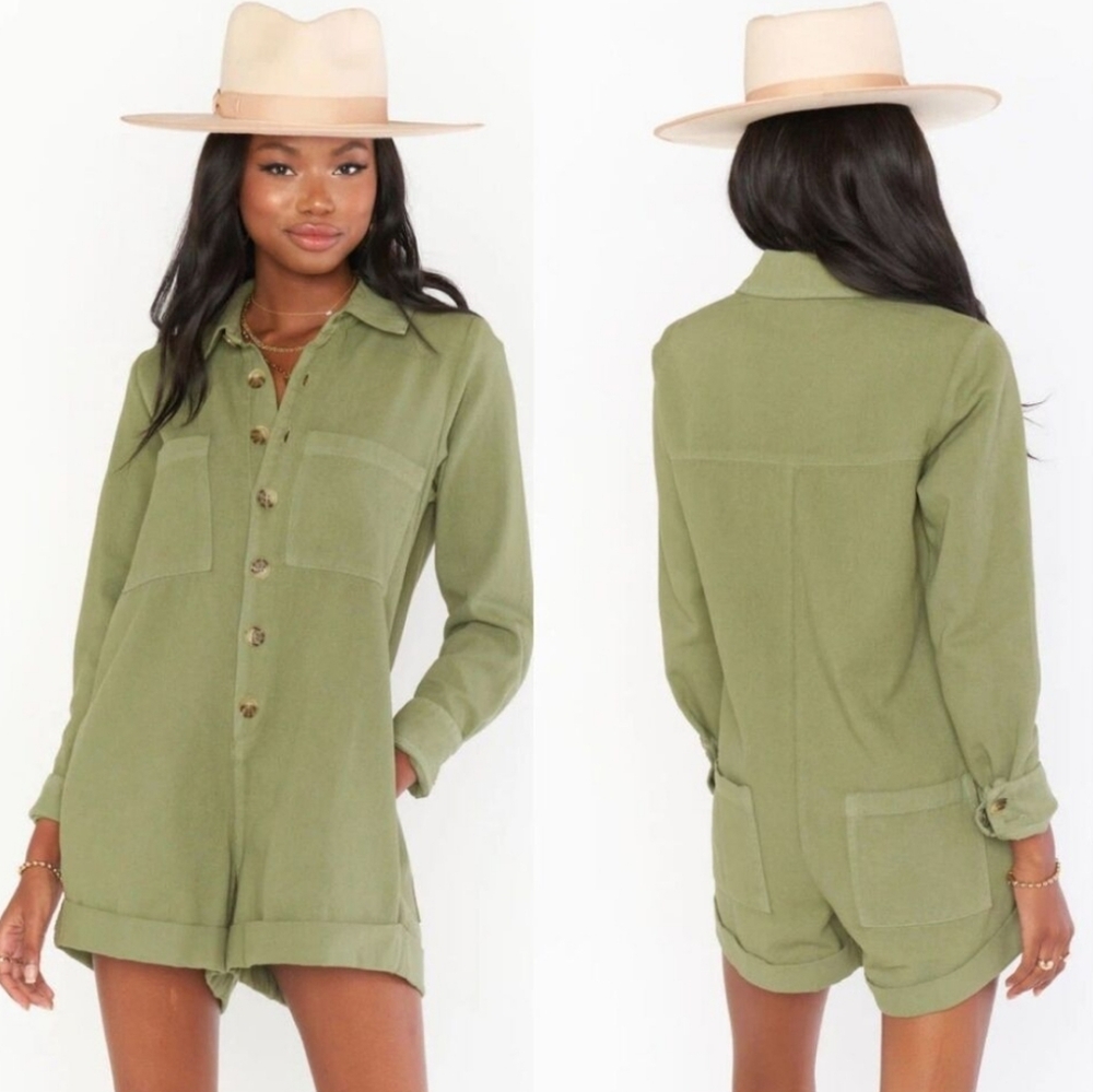 Show me your MuMu Olive Green Button-Up Romper Large